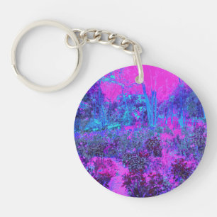 Trippy Hot Pink und Blaue Impressionistische Lands Schlüsselanhänger
