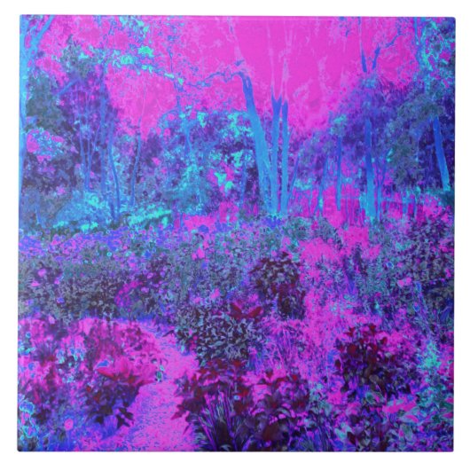 Trippy Hot Pink und Blue Impressionistic Landschaf Fliese (Vorderseite)