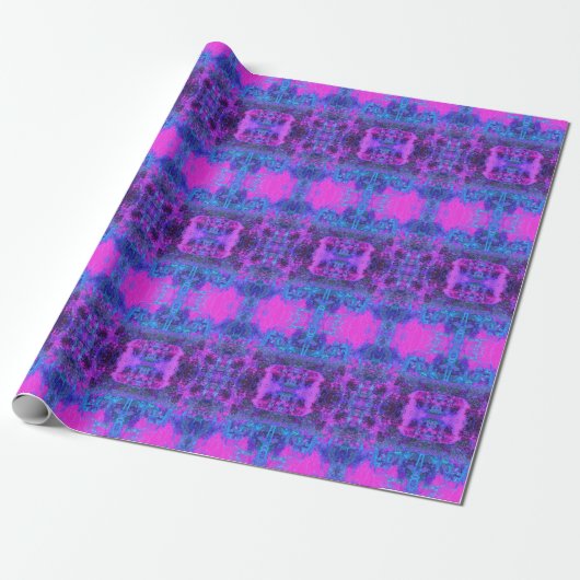 Trippy Hot Pink und Blue Impressionistic Landschaf Geschenkpapier (Ungerollt)