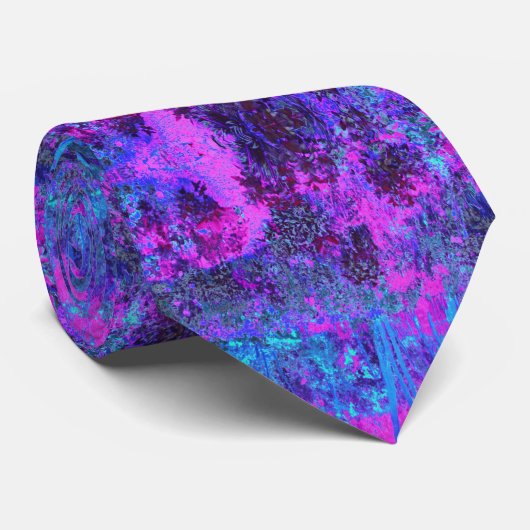 Trippy Hot Pink und Blue Impressionistic Landschaf Krawatte (Gerollt)