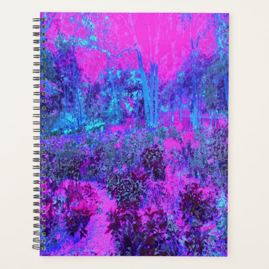 Trippy Hot Pink und Blue Impressionistic Landschaf Planer (Vorderseite)