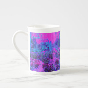 Trippy Hot Pink und Blue Impressionistic Landschaf Porzellantasse