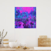 Trippy Hot Pink und Blue Impressionistic Landschaf Poster (Küche)