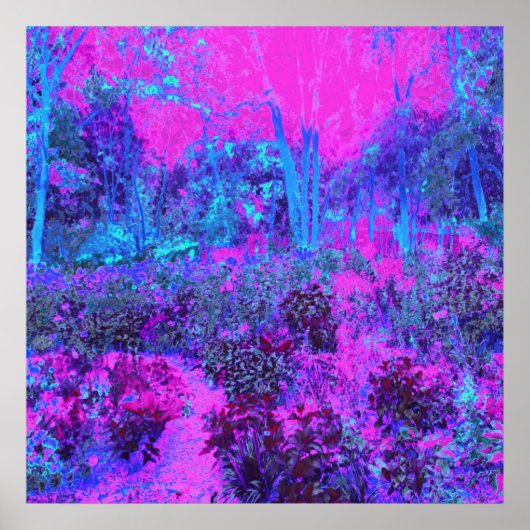 Trippy Hot Pink und Blue Impressionistic Landschaf Poster (Vorne)