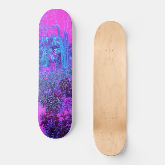 Trippy Hot Pink und Blue Impressionistic Landschaf Skateboard (Vorderseite)