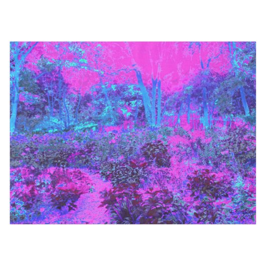 Trippy Hot Pink und Blue Impressionistic Landschaf Tischdecke (Vorderseite (Horizontal))