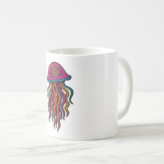 Trippy Jellyfish Mug – Neon Sea Vibes Kaffeetasse (VorderseiteRechts)