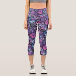 Trippy Lila Floral Psychedelic Muster Capri Leggings