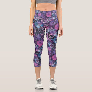Trippy Lila Floral Psychedelic Muster Capri Leggings