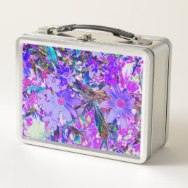 Trippy-Lila und Magenta-farbene Wildblumen Metall Brotdose