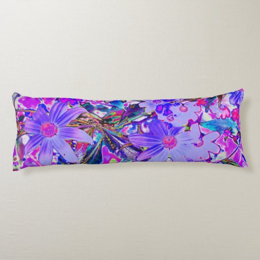 Trippy-Lila und Magenta-farbene Wildblumen Seitenschläferkissen (Rückseite)