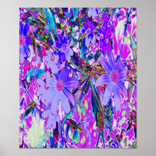 Trippy Lila und Magenta Farbige Wildblumen Poster