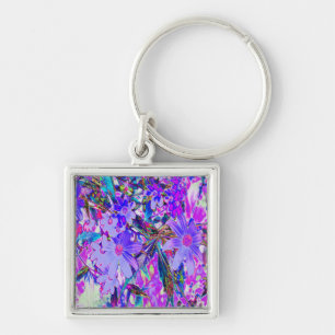Trippy Lila und Magenta Farbige Wildblumen Schlüsselanhänger