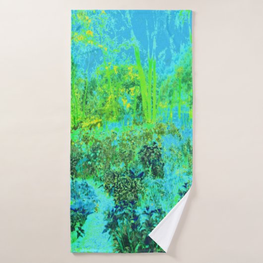 Trippy Lime Green and Blue Garden Landschaft Badehandtuch (Badehandtuch)