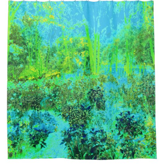 Trippy Lime Green and Blue Garden Landschaft Duschvorhang (Vorderseite)