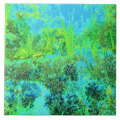 Trippy Lime Green and Blue Garden Landschaft Fliese (Vorderseite)