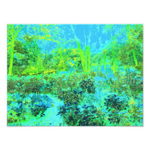 Trippy Lime Green and Blue Garden Landschaft Fotodruck