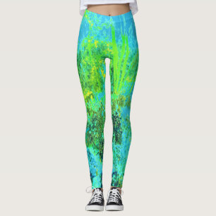 Trippy Lime Green and Blue Garden Landschaft Leggings