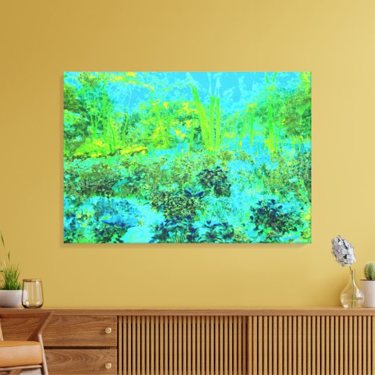 Trippy Lime Green and Blue Garden Landschaft Leinwanddruck (Insitu (Wohnzimmer))