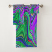 Trippy Lime Green und Lila Farbwellen Badhandtuch Set (Insitu)