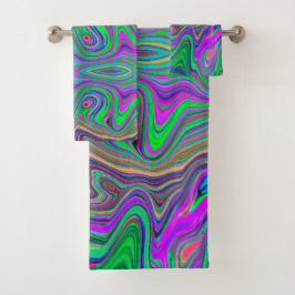 Trippy Lime Green und Lila Farbwellen Badhandtuch Set