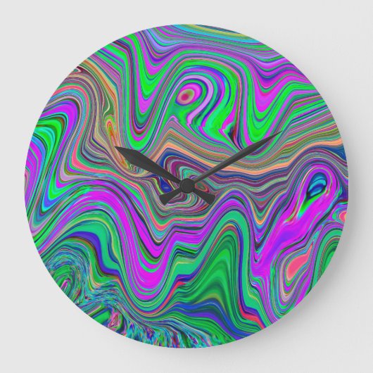 Trippy Lime Green und Lila Farbwellen Große Wanduhr (Vorderseite)