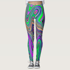Trippy Lime Green und Lila Farbwellen Leggings