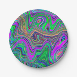 Trippy Lime Green und Lila Farbwellen Pappteller