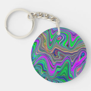 Trippy Lime Green und Lila Farbwellen Schlüsselanhänger