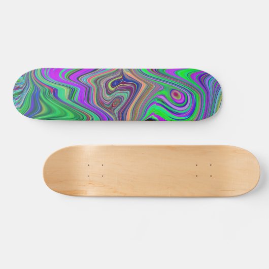 Trippy Lime Green und Lila Farbwellen Skateboard (Horizontal)