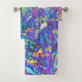 Trippy Lime Green und Lila Garden Sunrise Badhandtuch Set