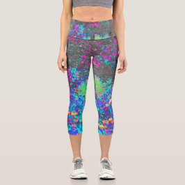 Trippy Lime Green und Lila Garden Sunrise Capri Leggings