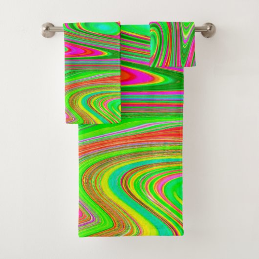 Trippy Lime Green und Magenta Abstrakte Kunst und  Badhandtuch Set (Insitu)