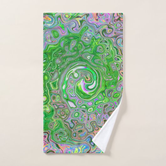 Trippy Lime Green und Pink Abstrakt Retro Swirl Badhandtuch Set (Handtuch)