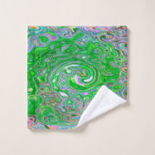 Trippy Lime Green und Pink Abstrakt Retro Swirl Badhandtuch Set (Waschlappen)