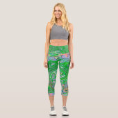 Trippy Lime Green und Pink Abstrakt Retro Swirl Capri Leggings (Vorderseite)