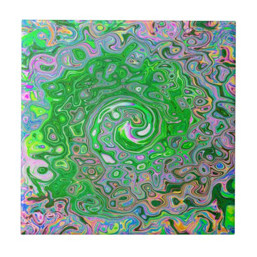 Trippy Lime Green und Pink Abstrakt Retro Swirl Fliese (Vorderseite)