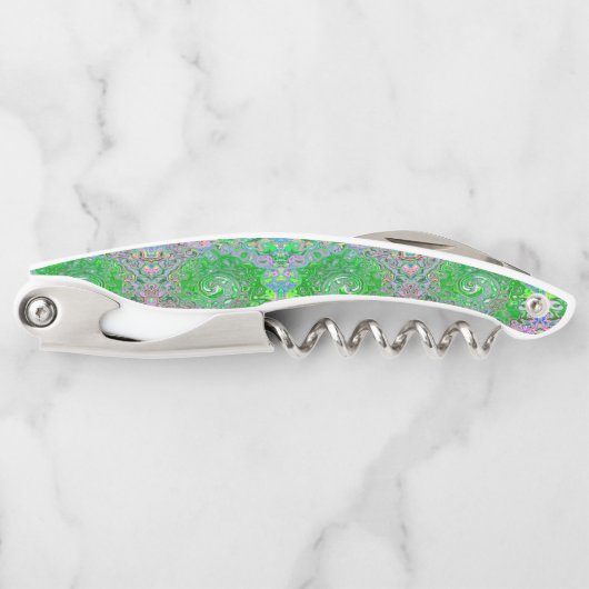 Trippy Lime Green und Pink Abstrakt Retro Swirl Kellnermesser (Vorderseite)