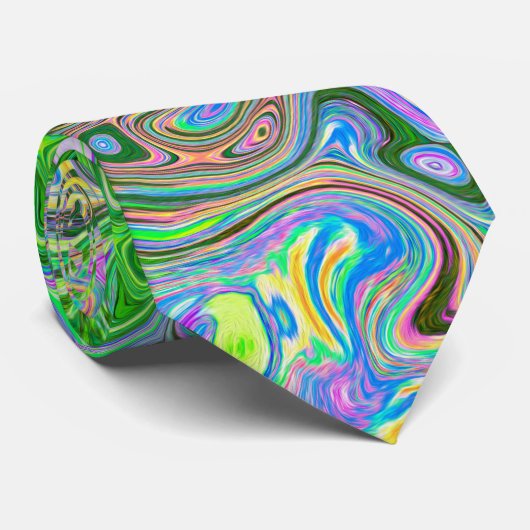 Trippy Lime Green und Pink Abstrakt Retro Swirl Krawatte (Gerollt)