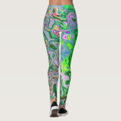 Trippy Lime Green und Pink Abstrakt Retro Swirl Leggings (Rückseite)
