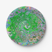 Trippy Lime Green und Pink Abstrakt Retro Swirl Pappteller (Vorderseite)