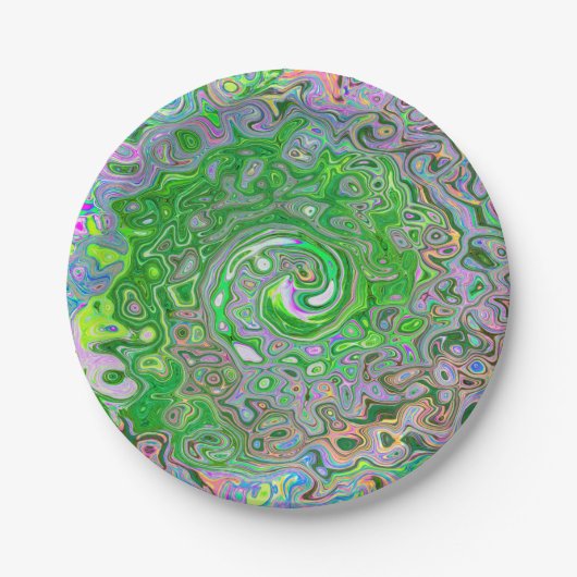 Trippy Lime Green und Pink Abstrakt Retro Swirl Pappteller (Vorderseite)