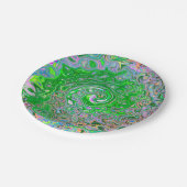 Trippy Lime Green und Pink Abstrakt Retro Swirl Pappteller (Schrägansicht)