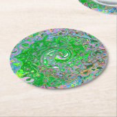 Trippy Lime Green und Pink Abstrakt Retro Swirl Runder Pappuntersetzer (Angewinkelt)