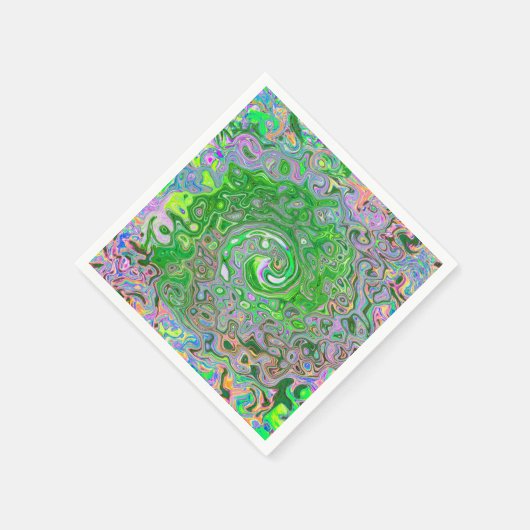 Trippy Lime Green und Pink Abstrakt Retro Swirl Serviette (Ecke)