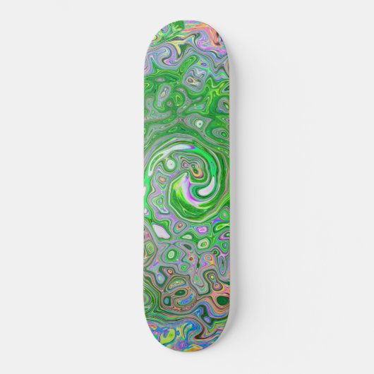 Trippy Lime Green und Pink Abstrakt Retro Swirl Skateboard (Vorderseite)