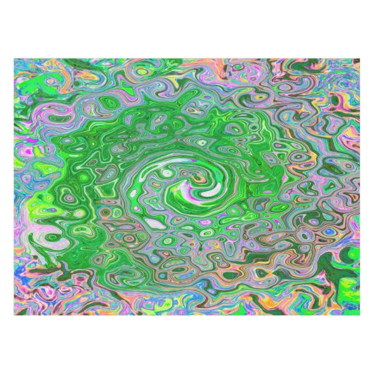 Trippy Lime Green und Pink Abstrakt Retro Swirl Tischdecke (Vorderseite (Horizontal))