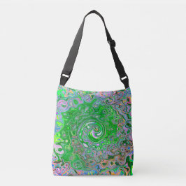 Trippy Lime Green und Pink Abstrakt Retro Swirl Tragetaschen Mit Langen Trägern