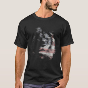Trippy lion EDM Rave technics American USA Flag T-Shirt