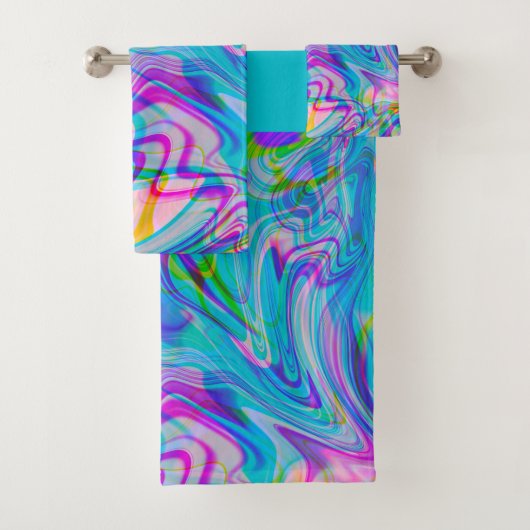 Trippy Liquid Abstraktes Muster Blau Badhandtuch Set (Insitu)